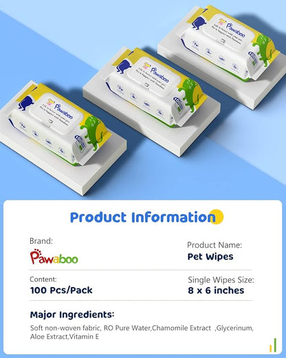 Pawaboo Dog Wipes for Paws and Butt, Unscented Hypoallergenic Pet Wipes for Dog Cat, Soft Thick Dog Grooming Wipe for Cleaning Deodorizing with Lids, Puppy Wipes for Face Ears Body- 1Pack/100Count