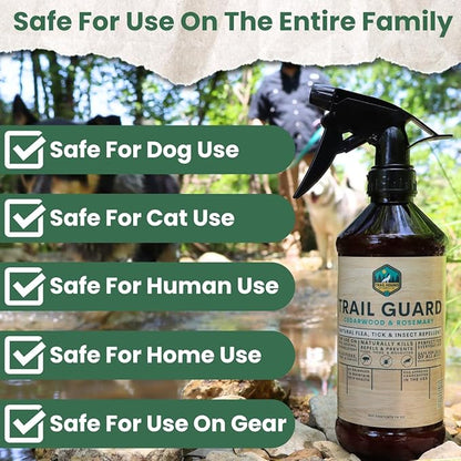 Trail Guard Natural Insect, Flea and Tick Spray for Dogs, Cats, People & Home - 16oz Plant-Based Insect & Tick Repellent for Dogs - Kid Safe - DEET Free - Flea and Tick Prevention, Tick & Flea Killer