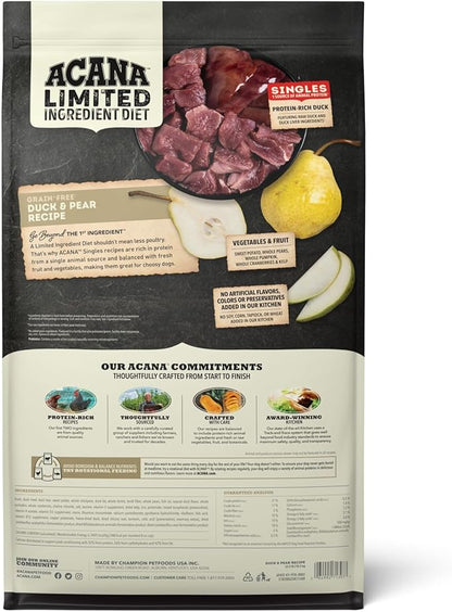 ACANA Singles Limited Ingredient Dry Dog Food, Duck & Pear Recipe, Single Protein Source Dog Food Kibble, 22.5lb