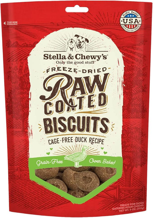 Stella & Chewy's Freeze-Dried Raw Coated Dog Biscuits – Cage-Free Duck Recipe – Protein Rich, Grain Free Dog & Puppy Treat – Great Snack for Training & Rewarding – 9 oz Bag