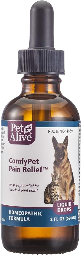 PetAlive ComfyPet Pain Relief - Natural Homeopathic Formula for Minor Aches and Pains in Dogs and Cats - Temporarily Reduces Minor Discomfort in The Muscles and Joints - 59 mL