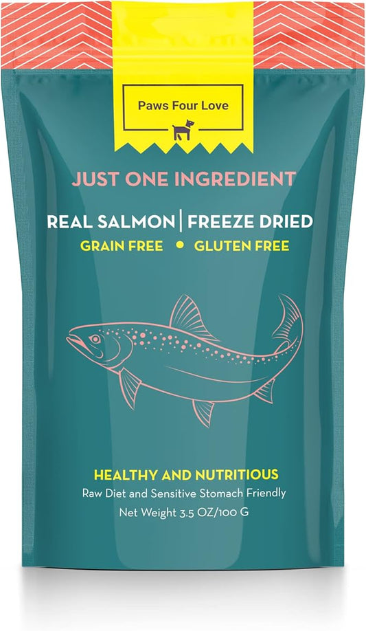 Fully Natural Organic Freeze Dried Dog/Cat Treats Food Toppers Single Ingredient, USA Made, Healthy, High Value, Gluten Grain Free, High Protein, Diabetic Friendly (1, Salmon)