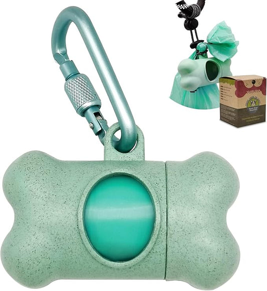 Dog Poop Pickup Bags Holder Dispenser with 1 Roll Random Color Leak-proof Scented Doggy Waste Bags and Carabiner with Safety Lock Plus Hook and Loop Fastener Never Loose on Leash Lead Again (Blue)