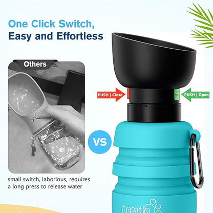Pecute Dog Water Bottle Portable, 29oz Dog Foldable Water Bottle with Folding Bowl, Carabiner Clip, 5 Levels Capacity, 100% Food Grade Silicone, Dog Water Bottle for Outdoor Walking, Hiking, Travel