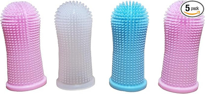 Dog Toothbrush Tooth Brushing Kit, Finger for Teeth Cleaning & Dog Dental Care, Cat Dogs Small Breed, Medium Large Dogs, Cleaning & Care, 4 Packs - Ergonomic with Surround Bristles