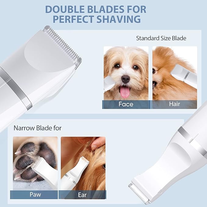 oneisall Dog Clippers for Grooming, Cordless Dog Paw Trimmers with Double Blades, Low Noise Dog Clippers for Trimming Hair Around Paws, Eyes, Ears, Face, Rump