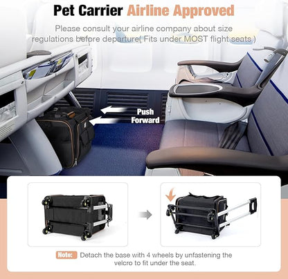 Lekereise Airline Approved Cat Dog Carrier with Wheels Expandable Rolling Pet Carrier for Medium Dogs and Cats Under 15 25LBS, Pet Travel Carrier on Wheels, Black