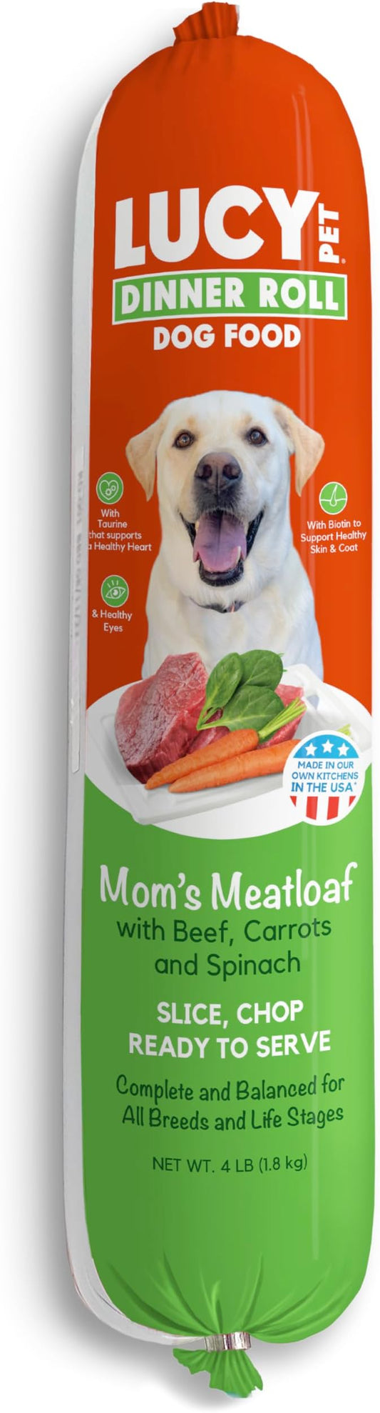 Lucy Pet Dinner Rolls-Mom's Meatloaf Beef with Carrots and Spinach 4lb