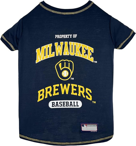 MLB Milwaukee Brewers Dog T-Shirt, X-Small. - Licensed Shirt for Pets Team Colored with Team Logos. - Premium Stretchable Materials for The Comfort of Your Dog & cat.