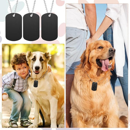 100Pcs Military Dog Tags Set, 50Pcs Personalized Engraved Aluminum Blank Dog Tags and 50Pcs Iron Necklace Chain, Blank Dog Tags for Engraving, Dog Tags for Men, Black