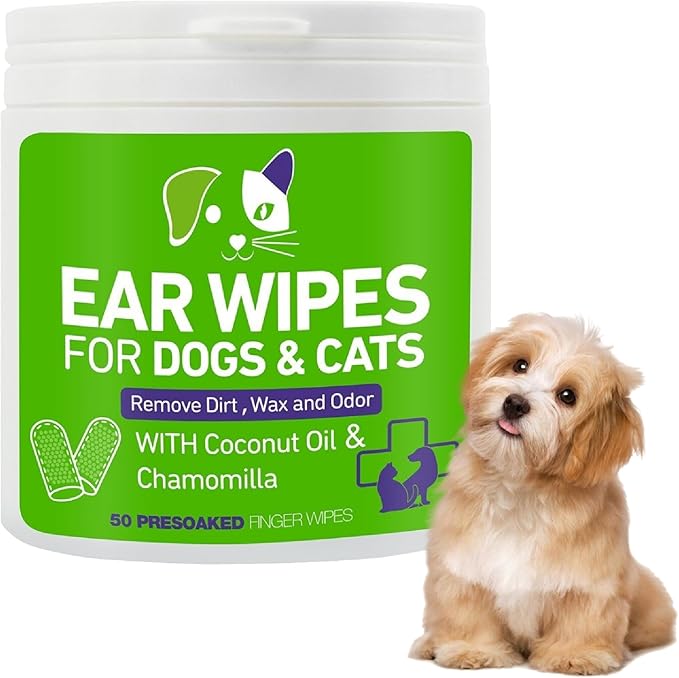 Pet Ear Wipes for Dogs and Cats - Dog Ear Cleaner Wipes, Cleaning and Deodorizing - Remove Debris & Wax, Improve Ear Itching, and Infections - 300 Finger Wipes (6 Packs)