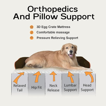 Large Dog Bed Orthopedic Washable: Extra Large Big Dog Bed with Removable Bolster & Memory Foam Couch Sofa - Waterproof Washable with Cover