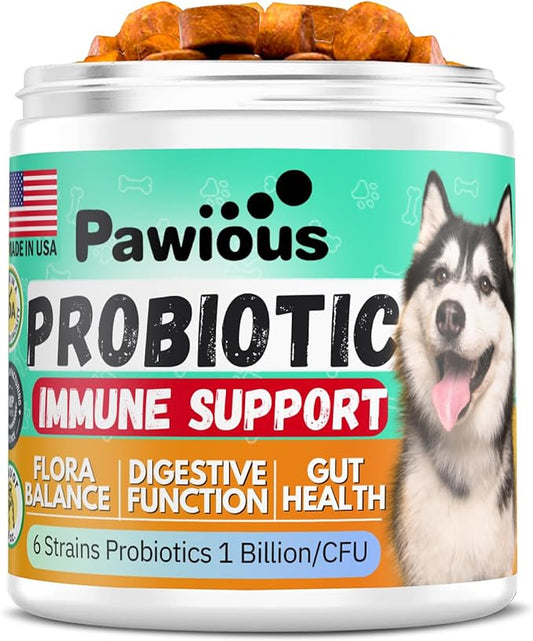 Probiotics for Dogs - Digestive Enzymes Gut Flora, Digestive Health, Immune System - Diarrhea Support, Itchy Skin, Allergies - Pumpkin, Flaxseed Meal, Papaya Powder - Probiotic Chews for Dogs