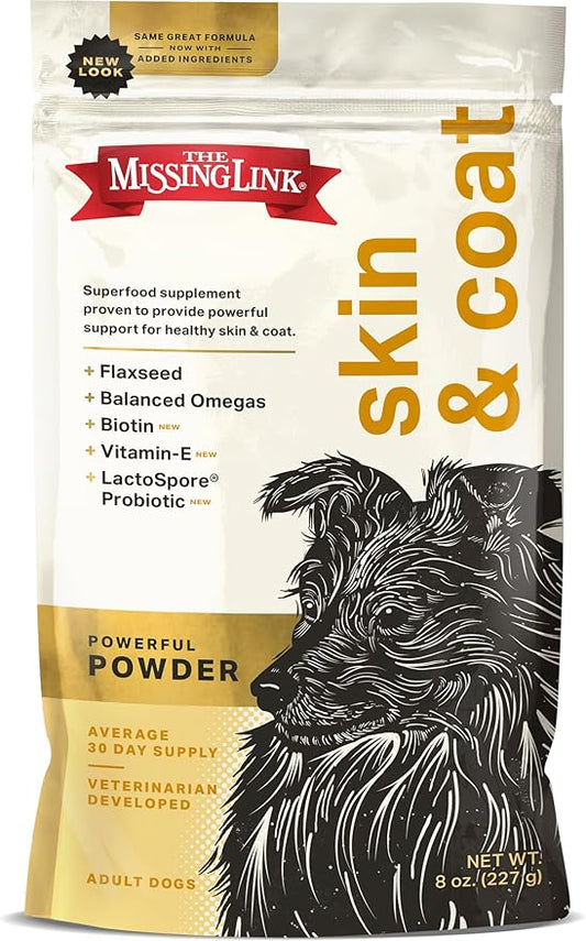 The Missing Link Skin & Coat + Probiotics Supplement 8oz Bag - Powerful Superfood Powder for Dogs Supports Healthy Skin & Glossy Coat, Promotes Hair Growth