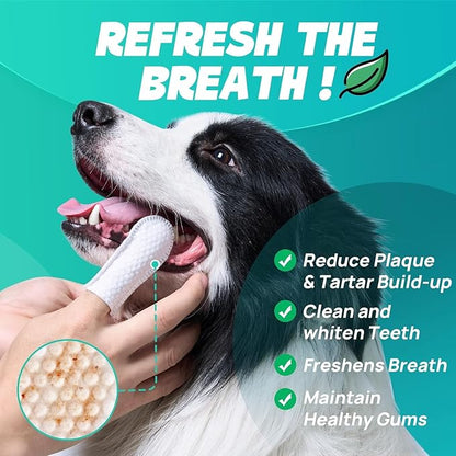 Teeth Cleaning Finger Wipes for Dogs & Cats - Gentle Removing Bad Breath & Plaque & Tartar Buildup - Disposable Dog Tooth Brushing Kit Wipes, Dog Dental Care Wipes - 50 Counts