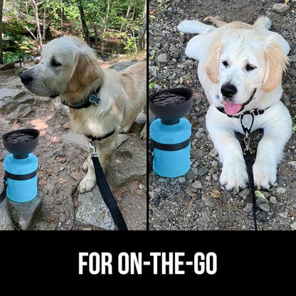 Gorilla Grip No Spill Portable Dog Water Bottle with Built in Bowl, Food Grade Silicone Leak Proof Pets Travel Drink Dispenser, Puppy Walk Training, Pet Hiking Essentials, Trip Accessories, Blue