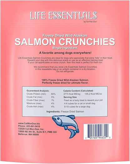LIFE ESSENTIALS BY CAT-MAN-DOO All Natural Freeze Dried Wild Alaskan Salmon Crunchies Treats for Dogs - Single Ingredient Grain Free Snack with No Additives or Preservatives, 5 Ounce Bag