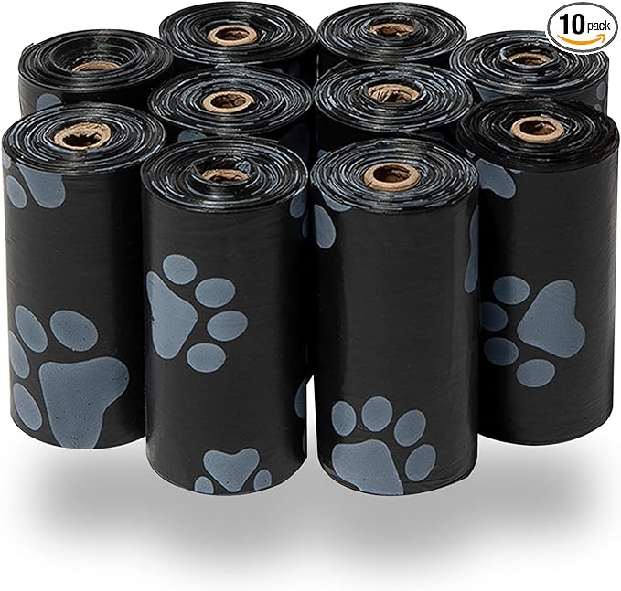 Best Pet Supplies Dog Poop Bags (150 Bags) for Waste Refuse Cleanup, Doggy Roll Replacements for Outdoor Puppy Walking and Travel, Leak Proof and Tear Resistant, Thick Plastic - Black