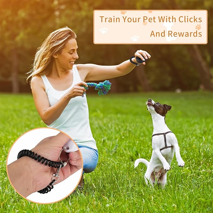 Dog Training Clicker with Finger Ring and Wrist Strap 2 Pack (Black & White) - Versatile Puppy Trainer & Pet Behavior Aid