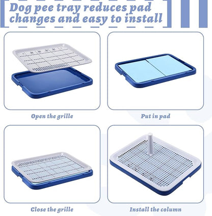 2 Pack Dog Potty Training Tray, Pee Pad Holder, Easy to Clean Puppy Pad Holder Tray with Diversion Column Nonslip Dog Pad Holders Heighten Dog Litter Box for Small Medium Pet (20"x14"x2")