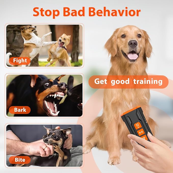 Anti barking device, Rechargeable ultrasonic dog repeller, up to 23 Ft Effective Control Range, Safe for Human & Dogs, Portable Indoor & Outdoor, Dog Training & Behavior Aids (Black Orange)