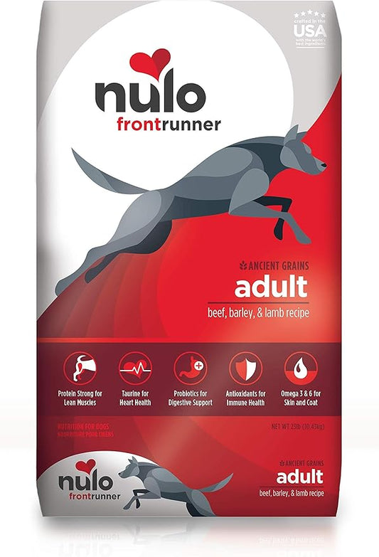 Nulo Frontrunner Dry Dog Food for Adult Dogs - Grain Inclusive Recipe with Beef, Barley, & Lamb - All Natural Pet Foods with High Taurine Levels - Animal Protein for Lean Strong Muscles