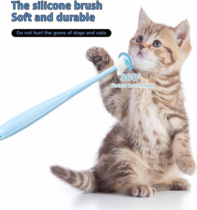 2 Pcs Small Dog Toothbrush Cat Tooth Brush 360 Degree Soft Silicone Pet Toothbrush Tiny Toothbrush Cat Dental Care Puppy Dogs Pet Tooth Cleaning Kit Deep Clean For Small Dog & Cat (Pink+Blue)