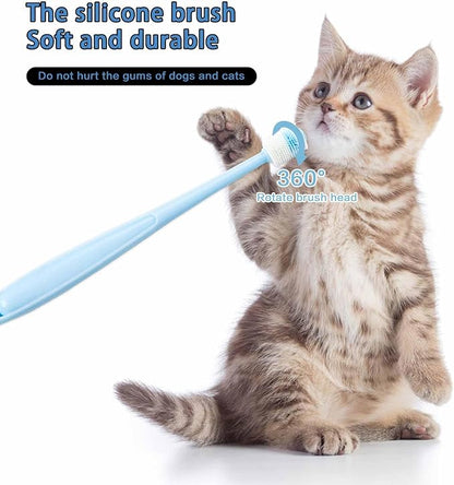 2 Pcs Small Dog Toothbrush Cat Tooth Brush 360 Degree Soft Silicone Pet Toothbrush Tiny Toothbrush Cat Dental Care Puppy Dogs Pet Tooth Cleaning Kit Deep Clean For Small Dog & Cat (Pink+Blue)