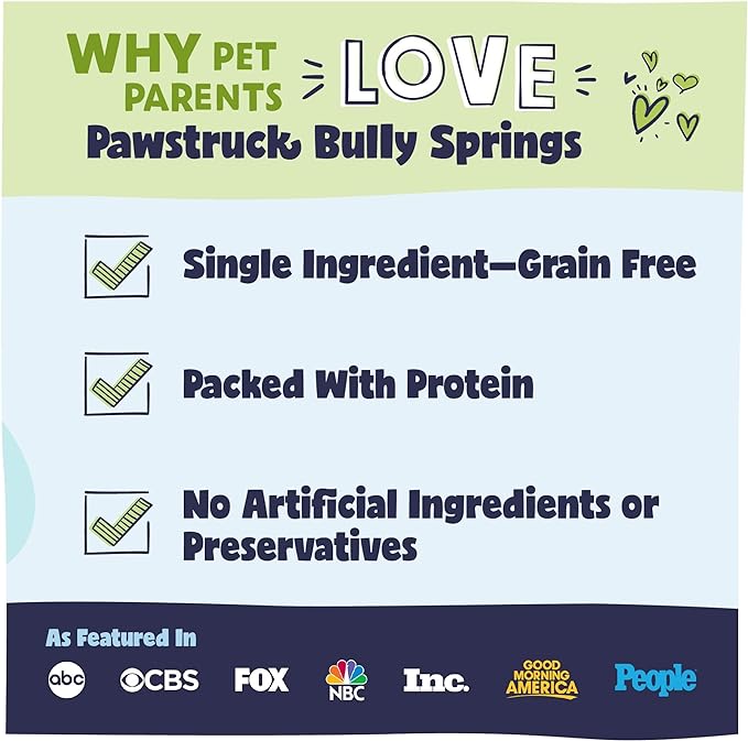 Pawstruck All-Natural 6" Bully Stick Springs for Dogs - Fun Challenging Rawhide Free 100% Beef Single Ingredient Chew Treat Bones - Fully Digestible Low Odor - 3 Pack - Packaging May Vary