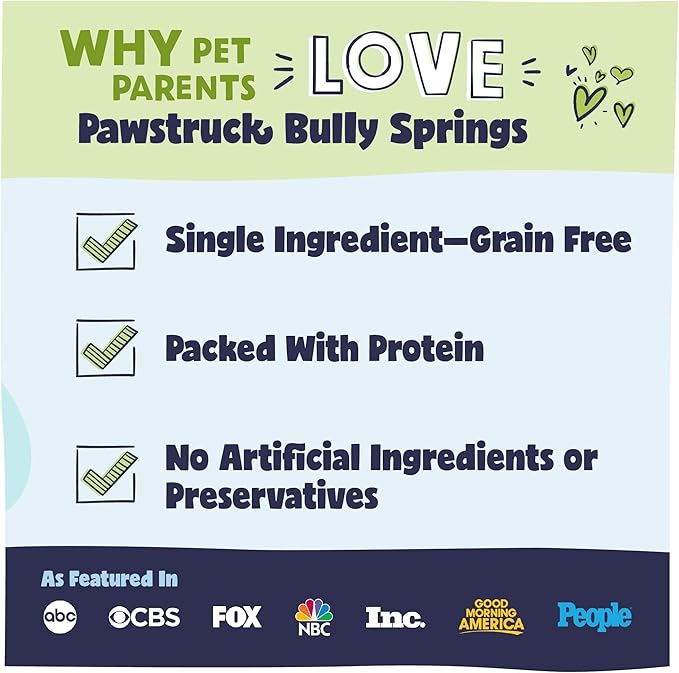 Pawstruck All-Natural 6" Bully Stick Springs for Dogs - Fun Challenging Rawhide Free 100% Beef Single Ingredient Chew Treat Bones - Fully Digestible Low Odor - 10 Pack - Packaging May Vary
