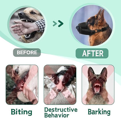 Dog Muzzle, Soft Muzzle for Medium Large Sized Dog to Anti and Prevent Biting Barking Chewing, Air Mesh Large No Barking Muzzle with Reflective & Adjustable Strap(Suitable for all dog sizes)