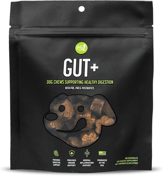 Gut+ Digestive Health Dog Supplement Chews, 90 Soft Chews, Chicken Flavor, Supports Digestion & Immunity, with Pre, Pro & Postbiotics, PhD Animal Nutritionist Formulated, Produced in USA