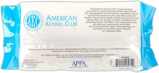 American Kennel Club AKC Dog Wipes for Cleansing & Deodorizing great for Face, Ears, Paws, Body, & Butt - Lavender Scented - 100pk