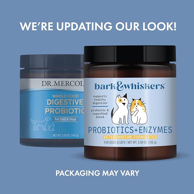 Bark & Whiskers Probiotics + Enzymes, 3.59 Oz. (102g), 60 Scoops, Supports Healthy Digestion, Veterinarian Formulated, Non-GMO, Gluten Free, Dr. Mercola