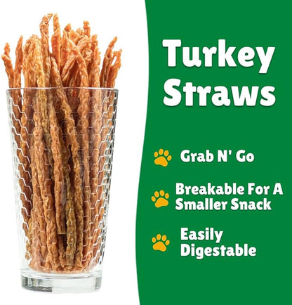 Lucky Premium Treats Turkey Jerky Straws – All Natural Turkey Dog Treats, Dog Chews Made with Restaurant Quality Turkey (13 oz)