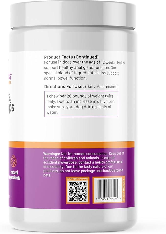 First Impressions No Scoots, Good Poops for Dogs - Tasty Soft Chews for Healthy Anal Gland and Digestion, High in Fiber for Dogs - with Beet Pulp, Psyllium Husk, and Pumpkin - 120 ct
