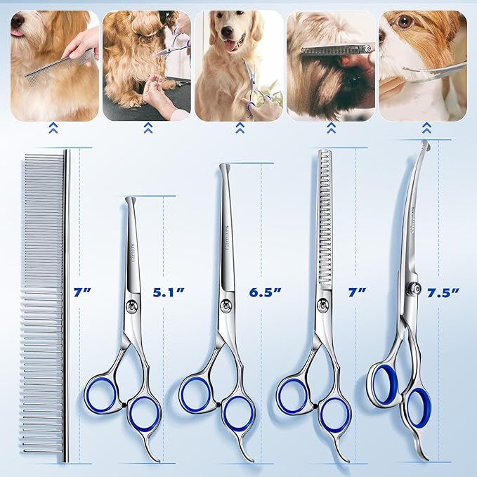 Gimars Cordless 3-Speed Dog Clippers with 6 in 1 4CR Stainless Steel Dog Grooming Scissors Kits, Low Noise Quiet Rechargeable Pets Hair Thick Coats Trimmers Dog Shaver Clippers Kit for Dogs Cats Pet