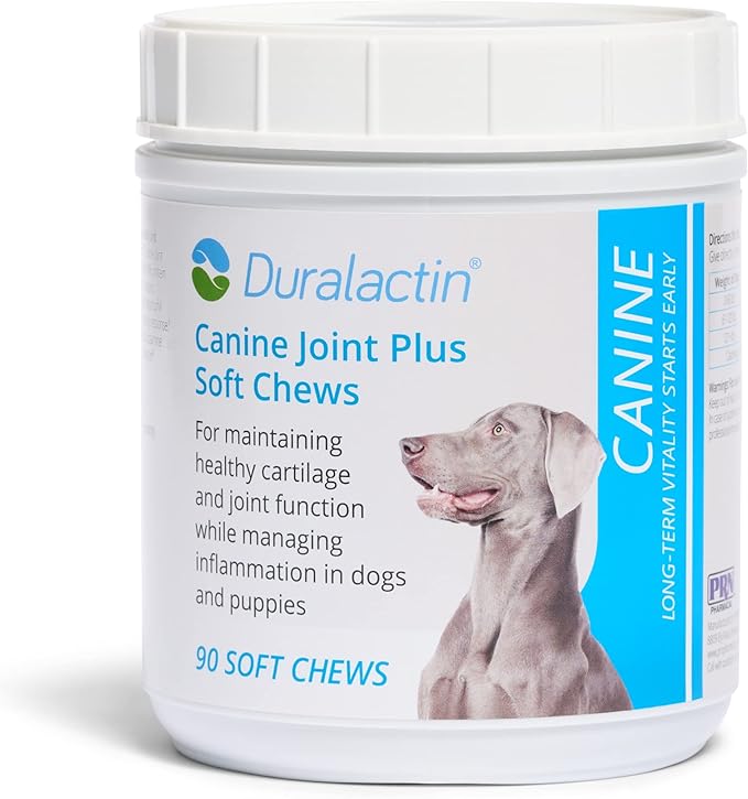 PRN Pharmacal Duralactin Canine Joint Plus - Joint Health Supplement for Dogs & Puppies to Support Healthy Cartilage Levels & Joint Function while Helping Manage Soreness - 90 Soft Chews