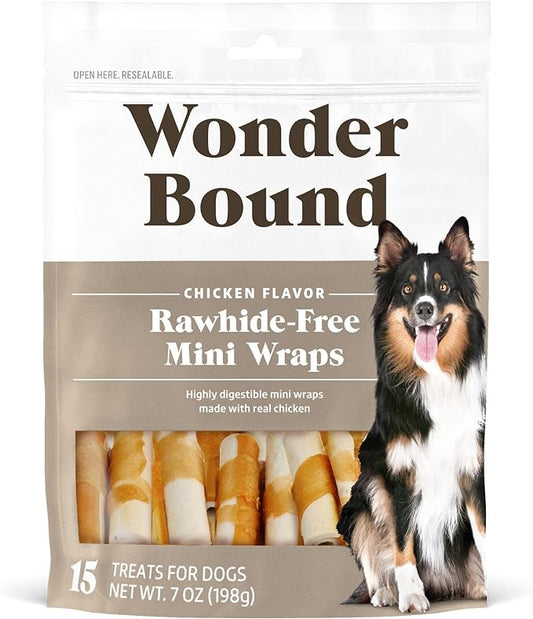Amazon Brand - Wonder Bound Chicken Wrapped Mini Sticks - 15 Count - Rawhide-Free Dog Treats, Dental Health Chews for Plaque & Tartar Control, Easy to Digest, Long-Lasting, 7 ounce (Pack of 1)