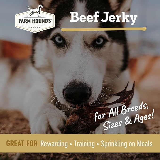 Farm Hounds Premium Beef Jerky for Dogs, 100% Made from Humanely-Raised Cattle, Dog Jerky Treats, Healthy Delicious Dog Trainer Dehydrated Beef Jerky Tenders, Made in USA, 2-Pack