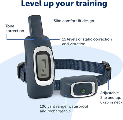 PetSafe 100 Yard Remote Training Collar – Smaller Version for Small or Medium Dogs – Choose from Tone, Vibration, or 15 Levels of Static Stimulation – Short Range Option for Training Off Leash Dogs