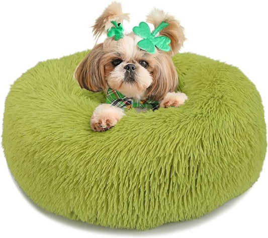 Puppy Bed for Calming Dog 23 Inches Dark Gray Anti-Anxiety Donut Dog Bed for Small Medium Dogs Washable Fuzzy Dog Bed Fits up to 15 lbs Pets Beds for Small Dog