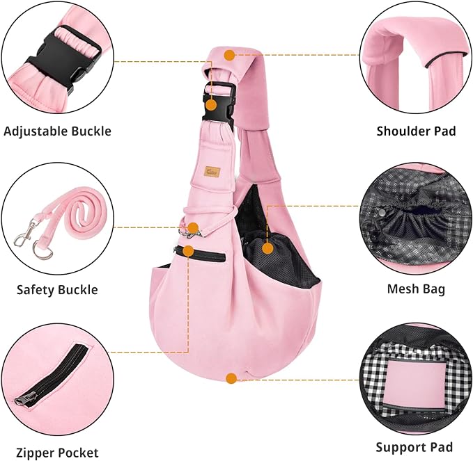 CUBY Dog and Cat Sling Carrier - Hands Free Reversible Pet Papoose Bag - Soft Pouch and Tote Design - Suitable for Puppy, Small Dogs Cats Outdoor (Pink Senior, Adjust strap 2.0)