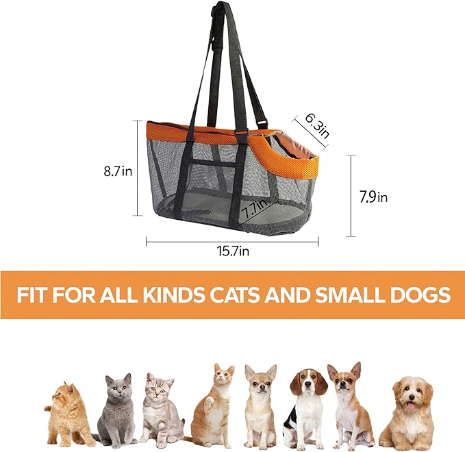 Pet Carrier Bag, Dog Purse, Cat Carrier Handbag with Breathable Mesh, Lightweight Panoramic Pet Bag for Small Dogs and Cats, Ideal Dog Travel Bag and Cat Transport Tote (15.7" x 7.9" x 8.7")