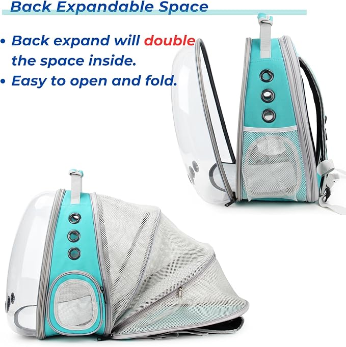 Lollimeow Bubble Expandable Cat Backpack Pet Travel Carrier for Cats and Dogs (Green-Expandable)
