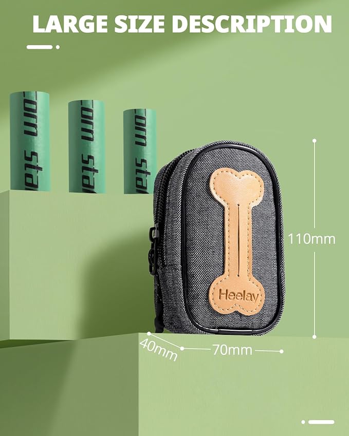 Dog Poop Bag Holder, Hands Free Cute Dog Poop Bag Dispenser for Leash with Big Opening Pet Waste Bag Holder Zippered Pouch with Carabiner Hook Velcro Waterproof Pet Poop Bag Holder(Doggy Bag Excluded)