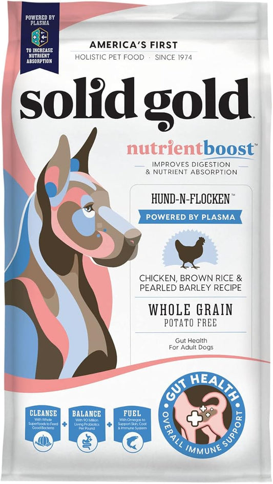 Solid Gold Dry Dog Food for Adult & Senior Dogs - Made with Real Chicken & Brown Rice - NutrientBoost Hund-N-Flocken Healthy Dog Food for Weight Management & Better Digestion