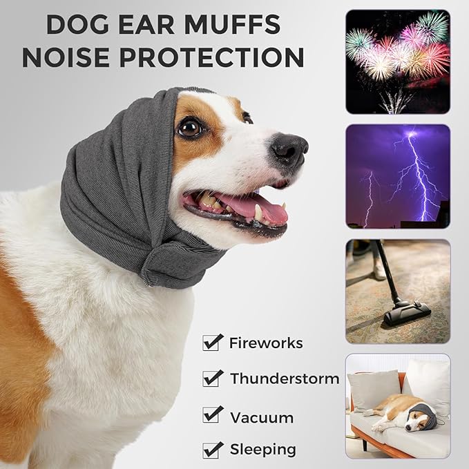 HEYWEAN Quiet Ears for Dogs Calming Headband with No Flap Ear Wraps for Anxiety Relief & Noise Protection Dog Ear Muffs with Velcro for Grooming Bathing Grey Small