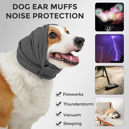 HEYWEAN Quiet Ears for Dogs Calming Headband with No Flap Ear Wraps for Anxiety Relief & Noise Protection Dog Ear Muffs with Velcro for Grooming Bathing Grey Large