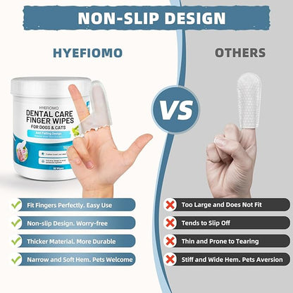 Dog & Cat Teeth Cleaning Finger Wipes - Non-Slip Design Dental Care Wipes - Reduce Plaque & Tartar and Freshen Breath - Double-Sided Durable Material (50 Pcs)